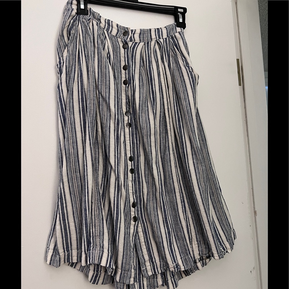 Button front striped skirt